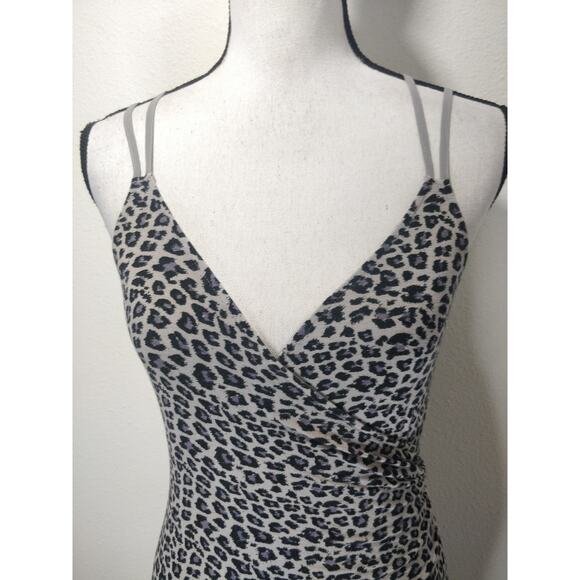 Urban Outfitters Gray Black Animal Leopard Surplice Faux Wrap Strappy Dress S - Picture 6 of 12
